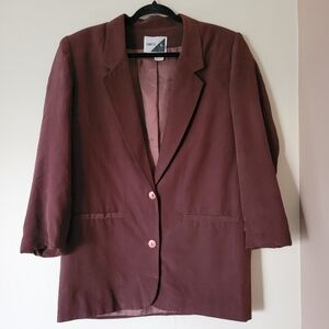 VINTAGE 90s oversized 3/4 sleeve long line silk burgundy blazer